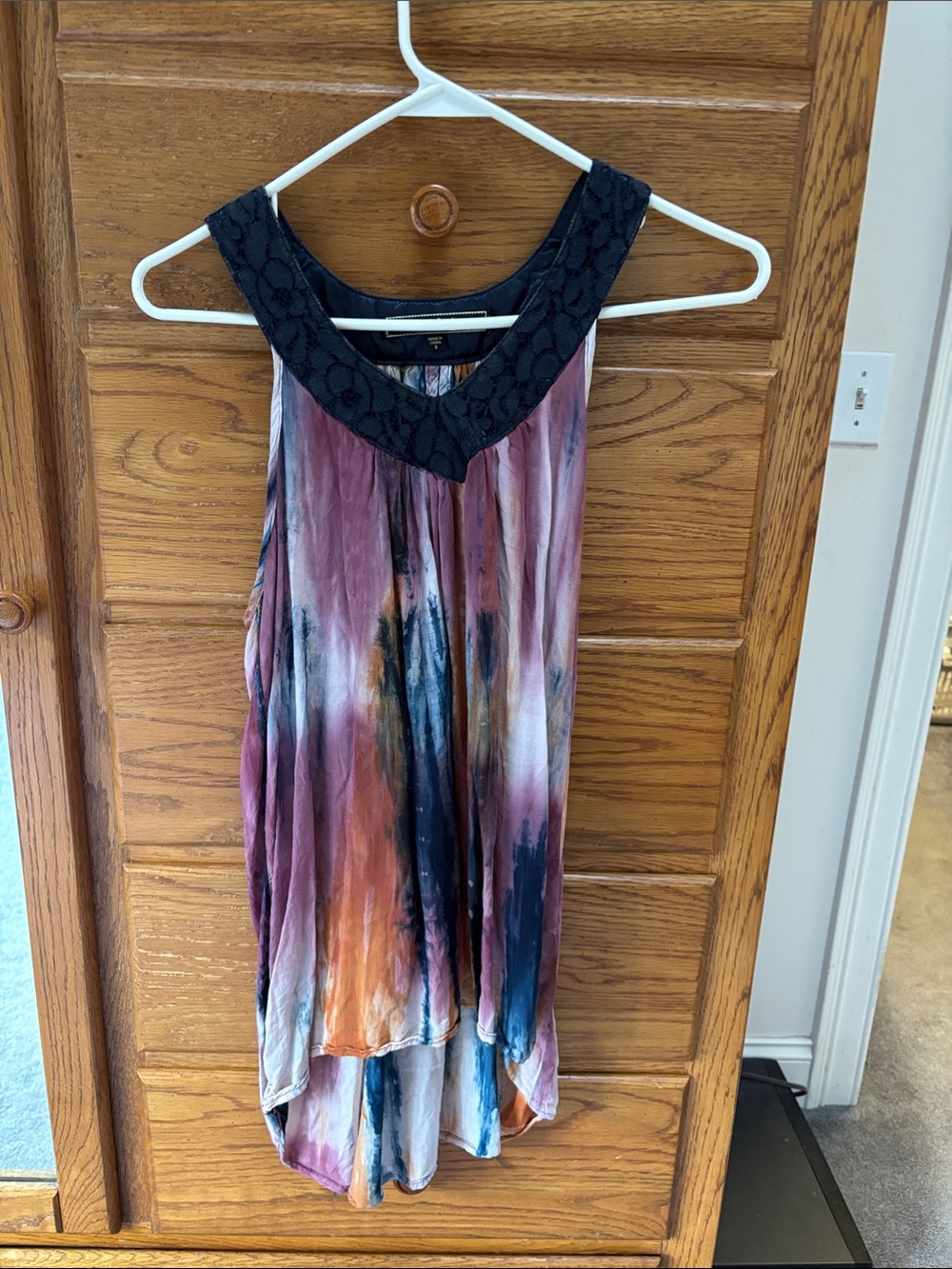 Love Stitch Multicolor Tie-Dye Tank with Black Lace Yoke